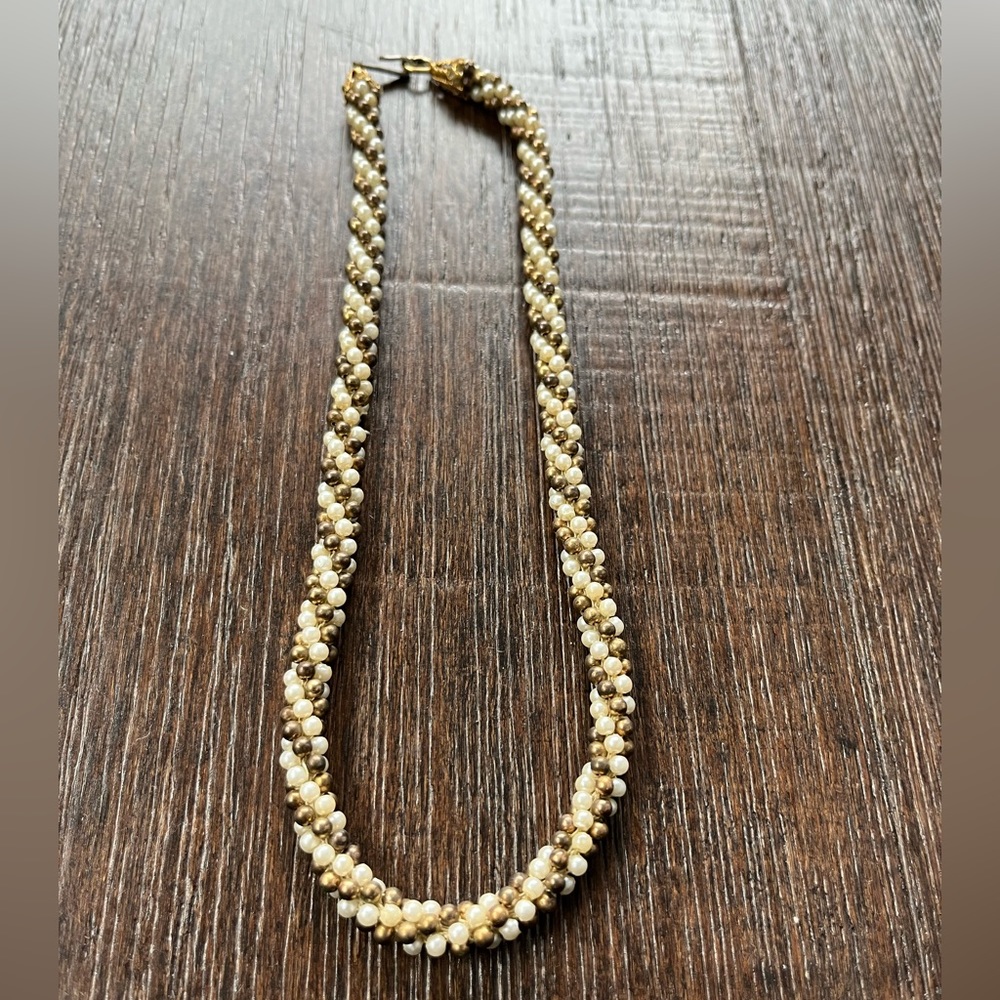 Vintage Gold and Ivory Beaded Necklace